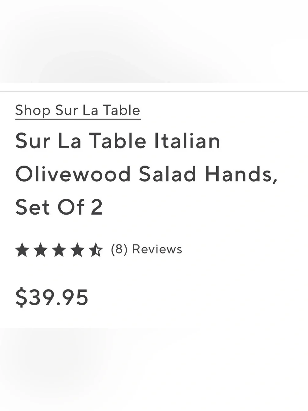 Sur La Table NWT Olivewood Salad Hands Or Servers Italian Made